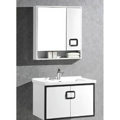 Set of PVC bathroom furniture - cabinet with sink and cabinet with mirror 80 cm hanging mounting