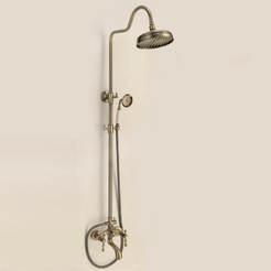 Shower system with mixer, stationary and mobile shower, hose vintage design Brodie 9192BR NEW