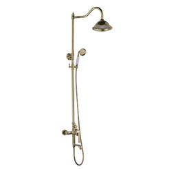 Shower system with mixer, stationary and mobile shower, hose retro design gold color Sanya 6181G