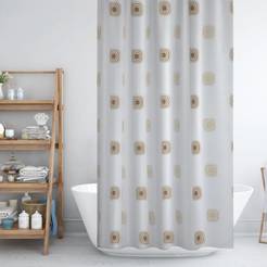 Bathroom curtain 180 x 200 cm polyester Jackline Squares white and brown B6969, with rings