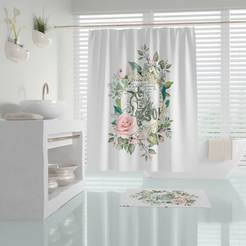 Bathroom curtain 180 x 200 cm polyester Tropik Home Angel baby digital print, with rings