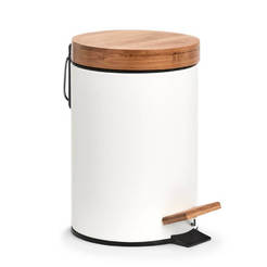 Toilet basket 3l with pedal, metal and white bamboo