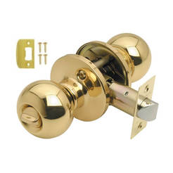 Door service handle with polished brass button Ball