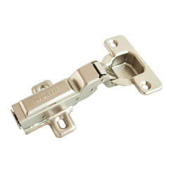 Furniture hinge with middle arm and shock absorber for smooth closing