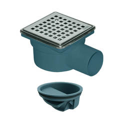 Сифон рожковый для ванной Ф50мм с клапаном против запахов и решеткой из нержавеющей стали Inox 10 x 10см