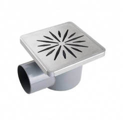 Horn siphon for bathroom Ф50mm with flap, stainless steel grille stainless steel 10 x 10cm Sun