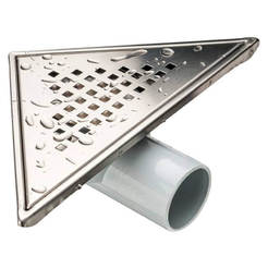 Floor siphon horn corner Ф50 mm - stainless steel grille 175 x 175 x 250 mm with flap