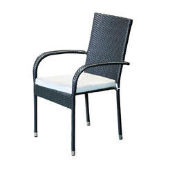 Artificial rattan garden chair, black, with cushion 55 x 61 x 89 cm