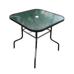 Metal garden table 80 x 80 cm glass top, black matt