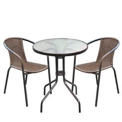 Garden set of PVC rattan and metal, 3 parts - table and chairs Baleno brown