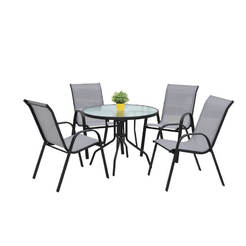 Garden furniture 5 pieces metal and textile - garden table and chairs