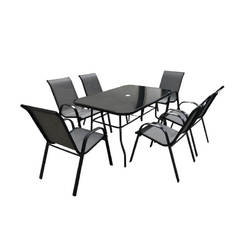 Garden furniture set of 7 parts, metal and textile - table and chairs