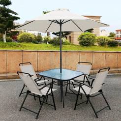 Градински мебели 6 части, метал и текстилен - маса, столове и чадър ф180 см