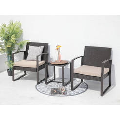 Garden furniture set of 3 parts, metal and PVC rattan brown