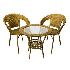 Garden furniture set 3 parts - PVC rattan old gold without pillows