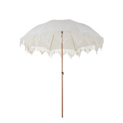 Umbrella garden 2.5 m beige without stand, with knitted ornaments