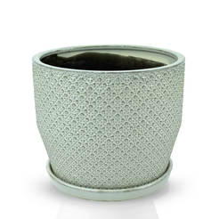 Ceramic planter with fixed support Vintage - 25cm, green