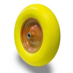 Массивное колесо для строительной тележки Ф33,5 см, монтажное отверстие Ф20 мм, полиуретан