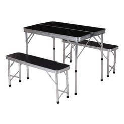 Camping set - table with benches, aluminum and moisture resistant MDF