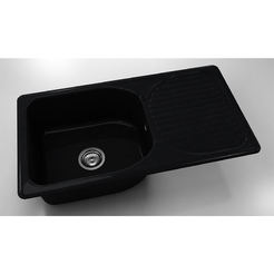 Kitchen sink with left / right top 90 x 49 cm, polymer marble, black granite
