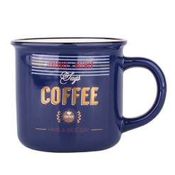 Porcelain cup 300ml for hot drinks, blue RETRO COFFEE
