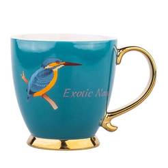 Cup for hot drinks with golden handle and chair, porcelain 430 ml, blue Exotic Nature decor B