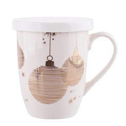 Christmas tea cup with filter and lid Golden Christmas 300 ml