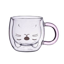 Glass cup for hot drinks Kitten 260 ml, borosilicate