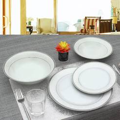 Dining set 19 pieces, white with silver edging, porcelain