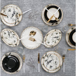 Dining set 29 pieces Black star white and black with leaves