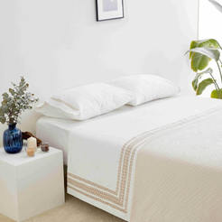 Плед для спальни 150 х 220 см 100% хлопок, 330 г / кв.м. бежево-белый шеврон