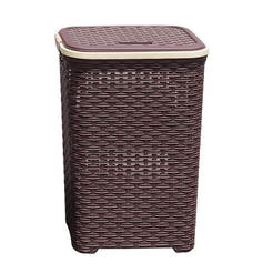 Plastic laundry basket with lid 60 l, imitation rattan