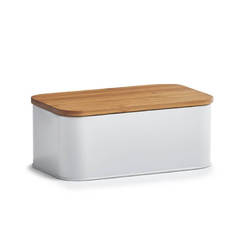 Metal bread box with bamboo lid 31 x 18 x 12.5 cm, white