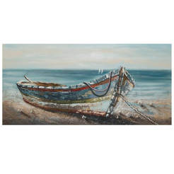 Painting Boat on the shore 60 x 120 cm, embossed with a wooden subframe
