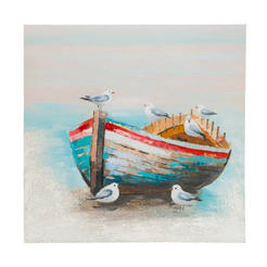 Painting Boat with glares 80 x 80 cm, embossed, with wooden subframe
