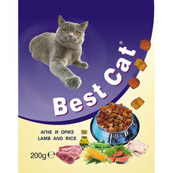 Храна за котки BEST CAT 200г агнешко и ориз, гранули