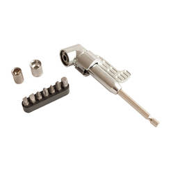 Angle tip for screwdriver complete with 10 bits