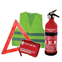 Emergency car kit 4 parts - fire extinguisher, triangle, first aid kit, vest