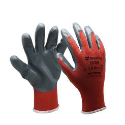 Защитни работни ръкавици - Red Nitril - безшевно трико