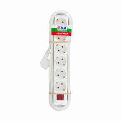 White power strip with 6 sockets 16A, 3 m cable