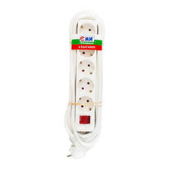 White power strip with 5 sockets and 16A switch, 5 m cable