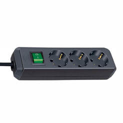 Power strip with 3 sockets and power switch 16A 5m cable black ECO