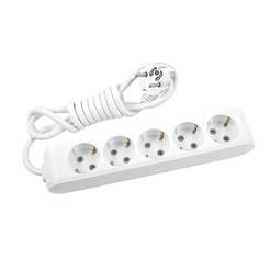 Power strip with 5 sockets, 5 x 16A, 5m cable X-TENDIA white
