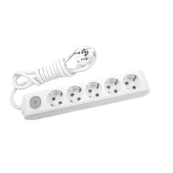 Power strip with socket, 5 sockets, 1.5 m cable X-TENDIA white