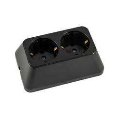 Power strip with two sockets 2x16A without cable, trapezoid black