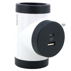 T-shaped contact adapter double, rotating with USB A+C white