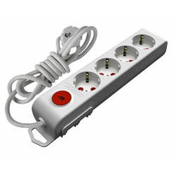 Power strip with 4 sockets with switch 16A, 3m cable white RI-TECH