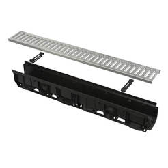 Gutter for drainage system 1m plastic edge, galvanized grille, C-profile A15