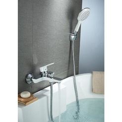 Standing bath / shower faucet complete with accessories - white with chrome