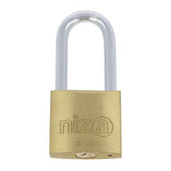 Padlock 40mm, brass, extended bracket, hardened arc, Niza